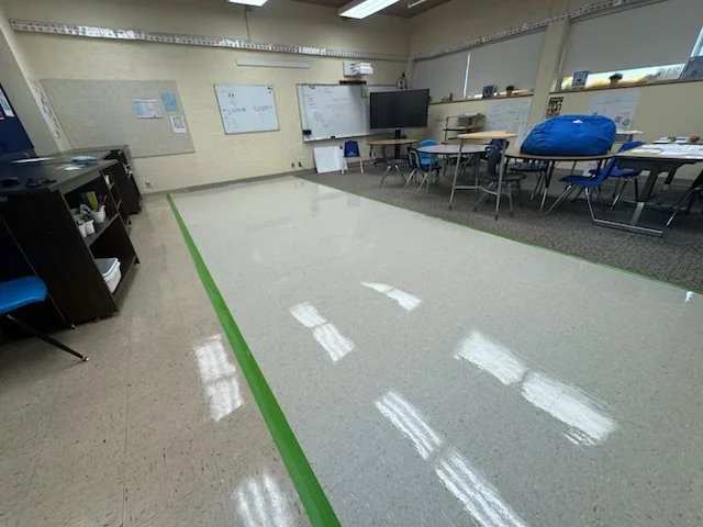 Vinyl VCT floor after professional finish coating - high-gloss shine